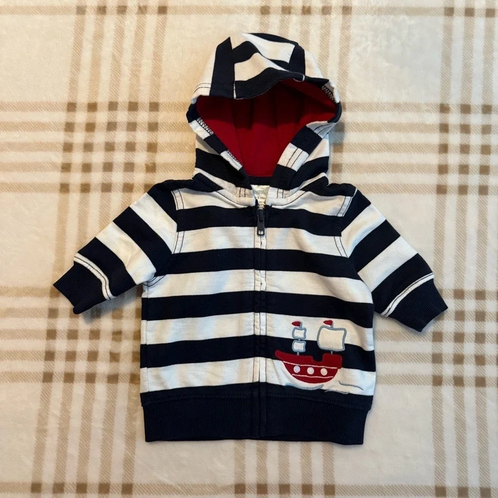 Gymboree Baby Boy 3pc Nautical Sailor Set Overalls Bodysuit Hoodie 0-3M NWT